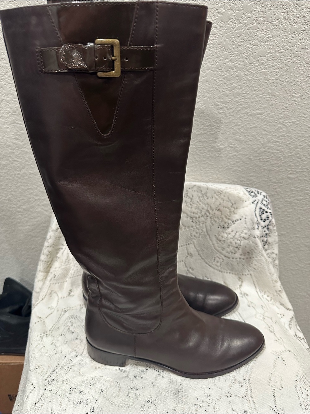 Cole Haan Women's knee hi Leather Riding Boots - Dark Brown 8 1/2 m